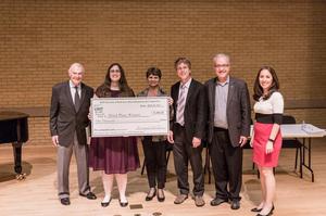 Primary view of [Rachel Phillips with judges and faculty at the UNT Music Entrepreneurship Competition Finals]