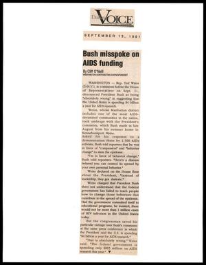 Primary view of object titled '[Clipping: Bush misspoke on AIDS funding]'.