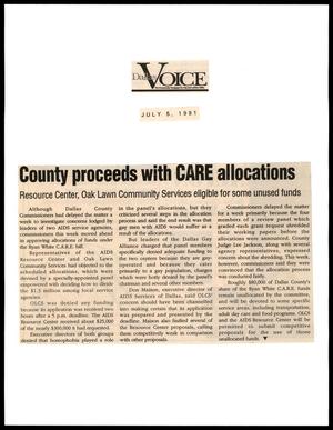 Primary view of object titled '[Clipping: County proceeds with CARE allocations]'.