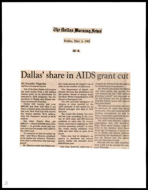 Primary view of object titled '[Clipping: Dallas' share in AIDS grant cut and Dallas to get AIDS funds]'.