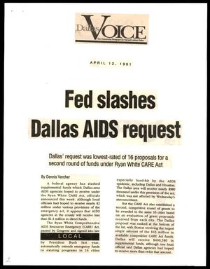 Primary view of object titled '[Clipping: Fed slashes Dallas AIDS request]'.