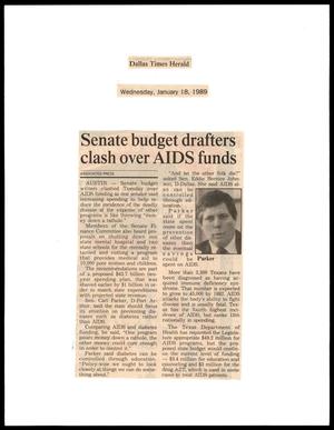 Primary view of object titled '[Clipping: Senate budget drafters clash over AIDS funds]'.