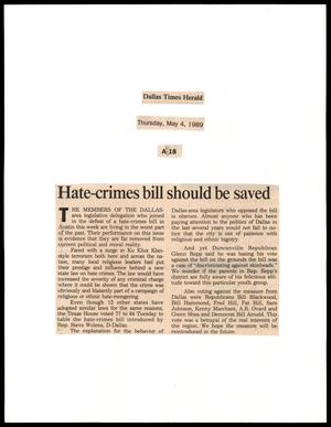 Primary view of object titled '[Clipping: Hate-crimes bill should be saved]'.
