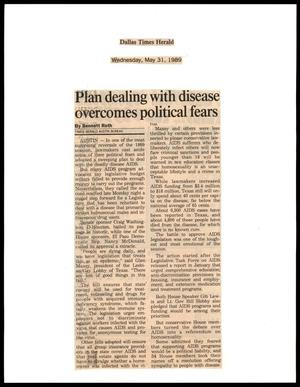 Primary view of object titled '[Clipping: Plan dealing with disease overcomes political fears]'.