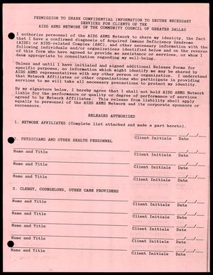 Primary view of object titled '[AIDS ARMS Network confidential information form]'.