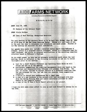 Primary view of object titled '[Memorandum from Gloria Hoffman to the AIDS ARMS Network, Inc. advisory board]'.