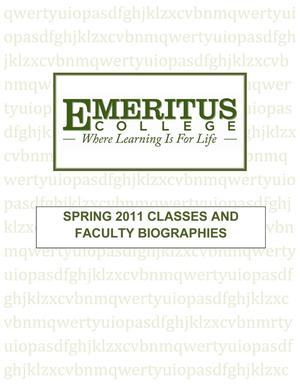 Primary view of object titled '[Catalog of Emeritus College: Spring 2011]'.