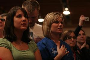 Primary view of object titled '[Photograph of two women at Ron Paul rally]'.