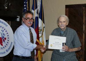 Primary view of object titled '[Jerry Cope receives award at August 10, 2019 TXSSAR Arlington Chapter meeting, 2]'.