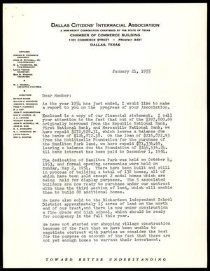 Primary view of object titled '[Letter from Jerome K. Crossman to members of the Dallas Citizens' Interracial Association, January 21, 1955]'.
