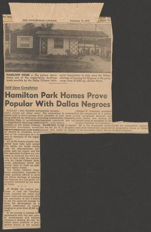 Primary view of object titled '[Clipping: Hamilton Park Homes Prove Popular with Dallas Negroes]'.