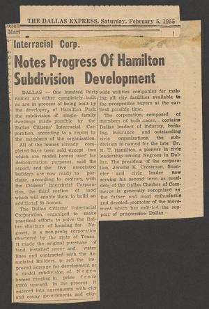 Primary view of object titled '[Clipping: Notes Progress Of Hamilton Subdivision]'.