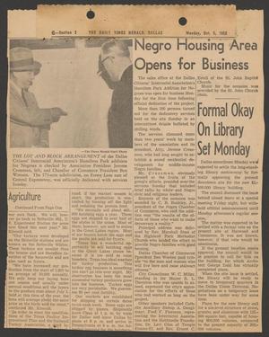 Primary view of object titled '[Clipping: Negro Housing Area Opens for Business]'.