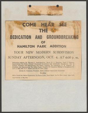 Primary view of object titled '[Clipping: Come Here See the Dedication..]'.