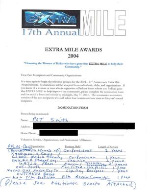 Primary view of object titled '[Extra Mile Award nomination form for Pat Smith]'.
