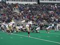 Photograph: [UNT and ULM players in position during 2002 Homecoming game, 1]