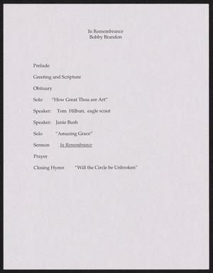 Primary view of object titled '[Funeral Program for Bob Brandon, January 8th, 2003]'.