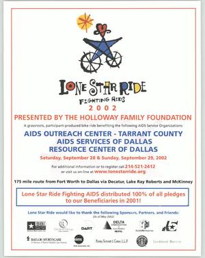 Primary view of object titled '[Lone Star Ride fighting AIDS 2002 event flyer]'.