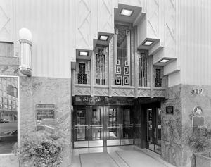 Primary view of object titled '[The front entrance of the Sinclair building in Fort Worth]'.