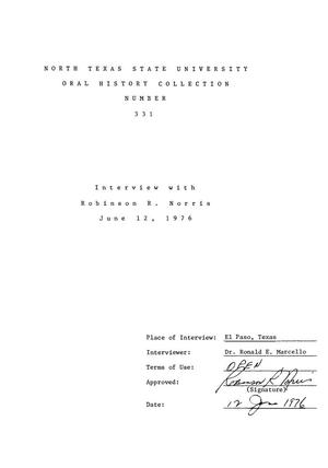 Primary view of object titled 'Oral History Interview with Robinson R. Norris, June 12, 1976'.