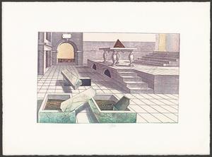 Primary view of object titled '[Retro perspective print series by Teel Sale; ripples and architecture plaza]'.
