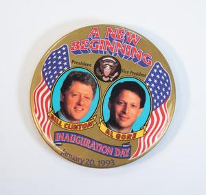 Primary view of object titled '[Bill Clinton and Al Gore "A New Beginning" Inauguration Button]'.