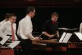 Thumbnail image of item number 1 in: '[Three xylophone players at the Percussion Holiday Performance]'.