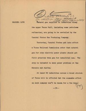 Primary view of object titled '[News Script: Gas Supplies]'.