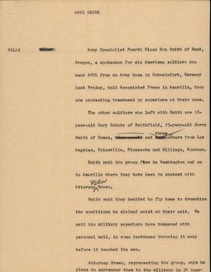 Primary view of object titled '[News Script: AWOL Caper]'.