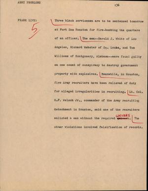 Primary view of object titled '[News Script: Army problems]'.