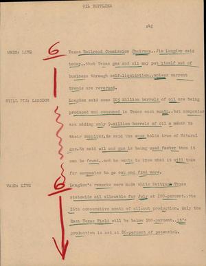 Primary view of object titled '[News Script: Oil supplies]'.