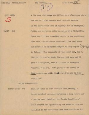 Primary view of object titled '[News Script: Two wrecks]'.