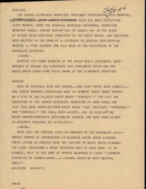 Primary view of object titled '[News Script: Hearings]'.