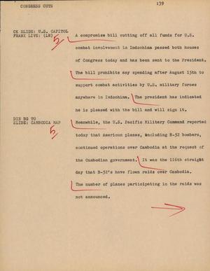 Primary view of object titled '[News Script: Congress cuts]'.