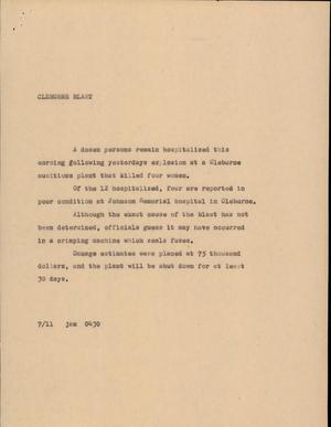 Primary view of object titled '[News Script: Cleburne blast]'.