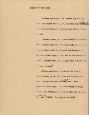 Primary view of object titled '[News Script: Hefley to try again]'.