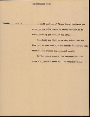 Primary view of object titled '[News Script: Deannexation Voge]'.