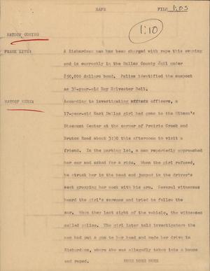 Primary view of object titled '[News Script: Rape]'.