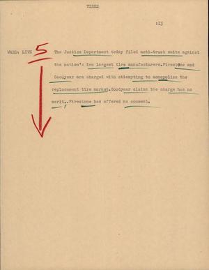 Primary view of object titled '[News Script: Tires]'.