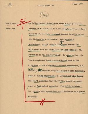 Primary view of object titled '[News Script: Dallas school BD]'.