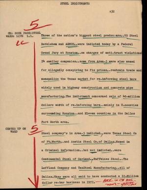 Primary view of object titled '[News Script: Steel Indictments]'.
