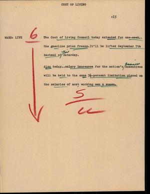 Primary view of object titled '[News Script: Cost of Living]'.