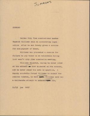 Primary view of object titled '[News Script: Summons]'.
