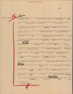 Primary view of object titled '[News Script: Catholic battle]'.
