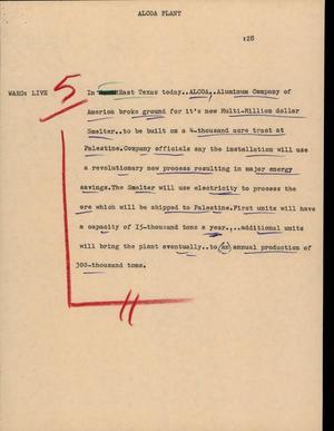 Primary view of object titled '[News Script: Alcoa plant]'.