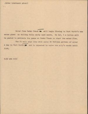 Primary view of object titled '[News Script: Water Treatment Plant]'.