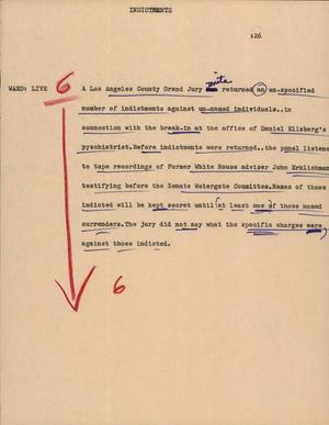 Primary view of object titled '[News Script: Indictments]'.