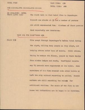 Primary view of object titled '[News Script: Hotel Fire]'.