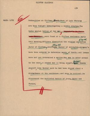 Primary view of object titled '[News Script: Clifton Slayings]'.