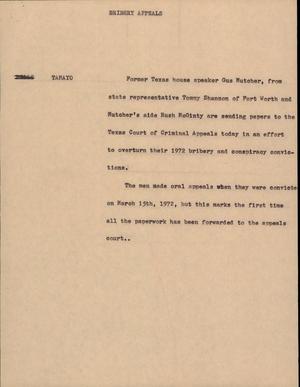 Primary view of object titled '[News Script: Bribery Appeals]'.